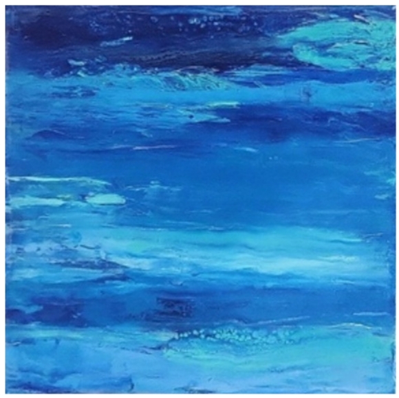 Hand Crafted Blue and Silver Abstract Design 12 x 12 Inches Canvas Painting - Picture 2 of 4